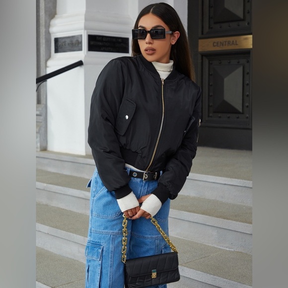 Zip Up Cropped Bomber Jacket - Picture 1 of 6